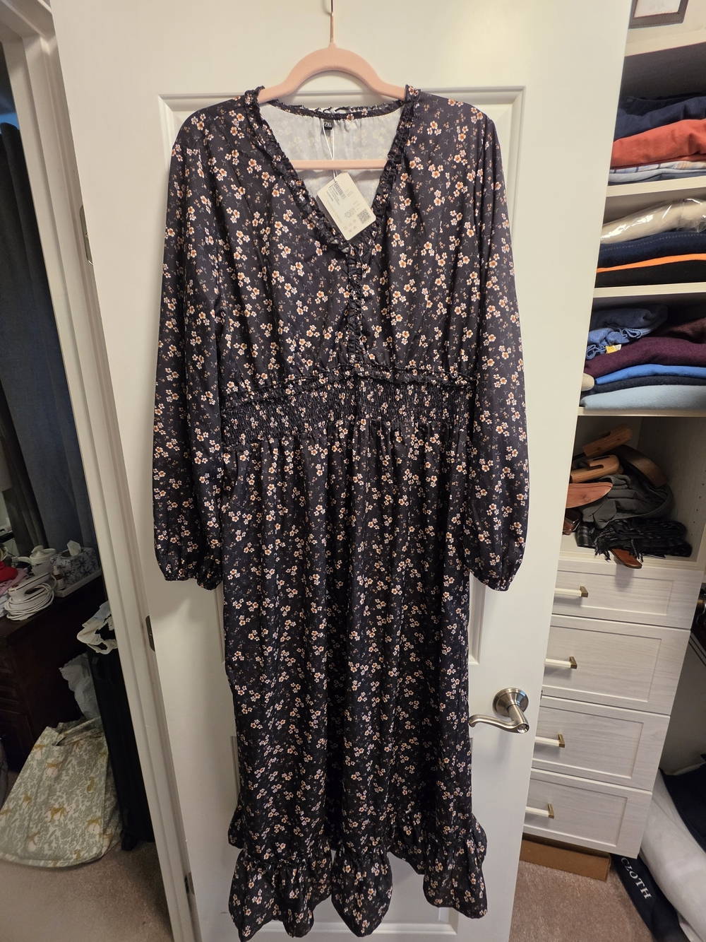 NWT Black Floral Maxi Dress with Orange Blossoms